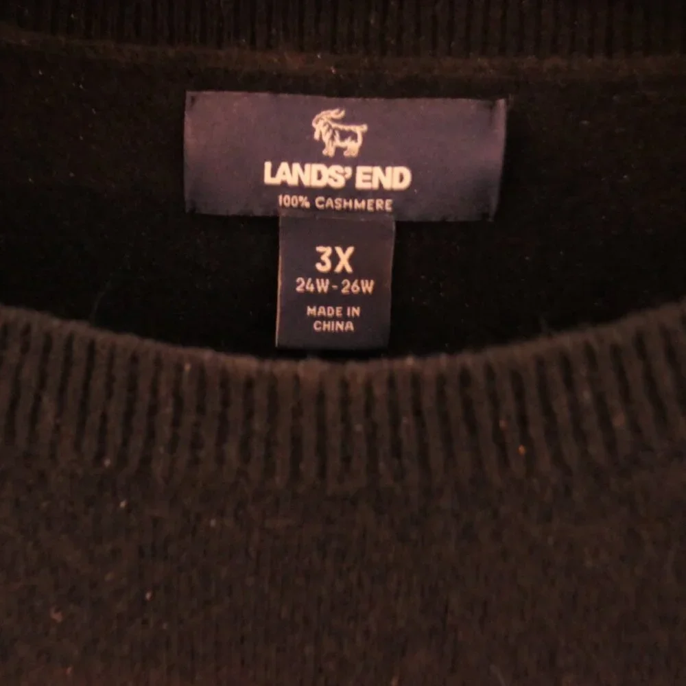 Lands’ End 100% Cashmere Crew Neck Sweater Black Plus Size 3X - Picture 2 of 6